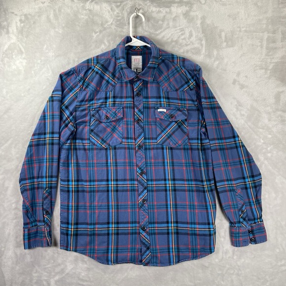 Topo Designs Shirt men's XL Flannel Button Up Blue Plaid Long Sleeve Outdoor - Picture 1 of 12